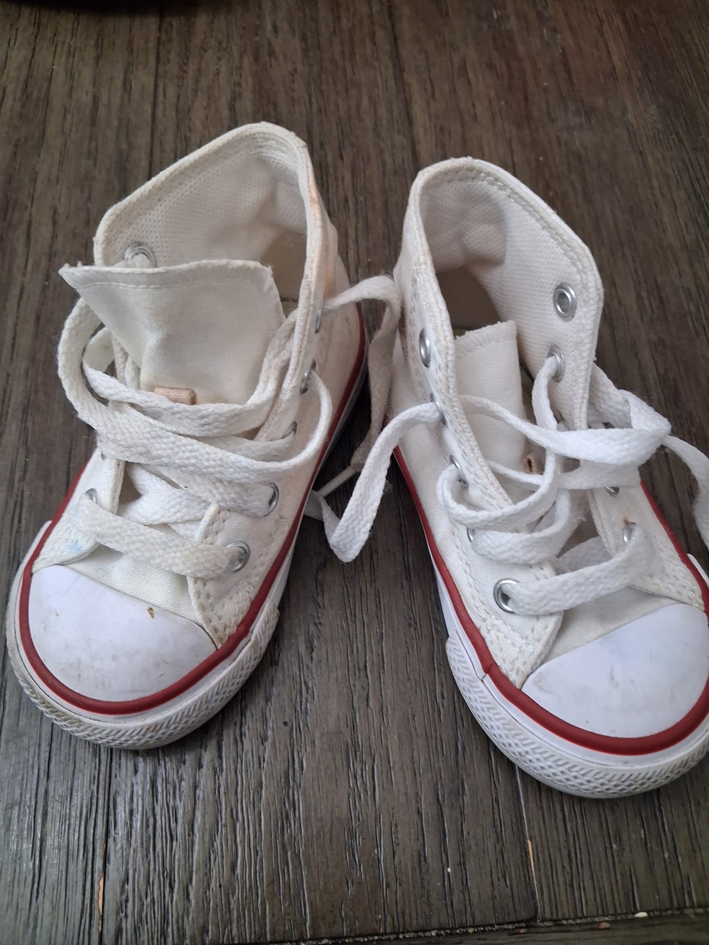 Converse Kids White Canvas High-Top Sneakers with Red Stripe